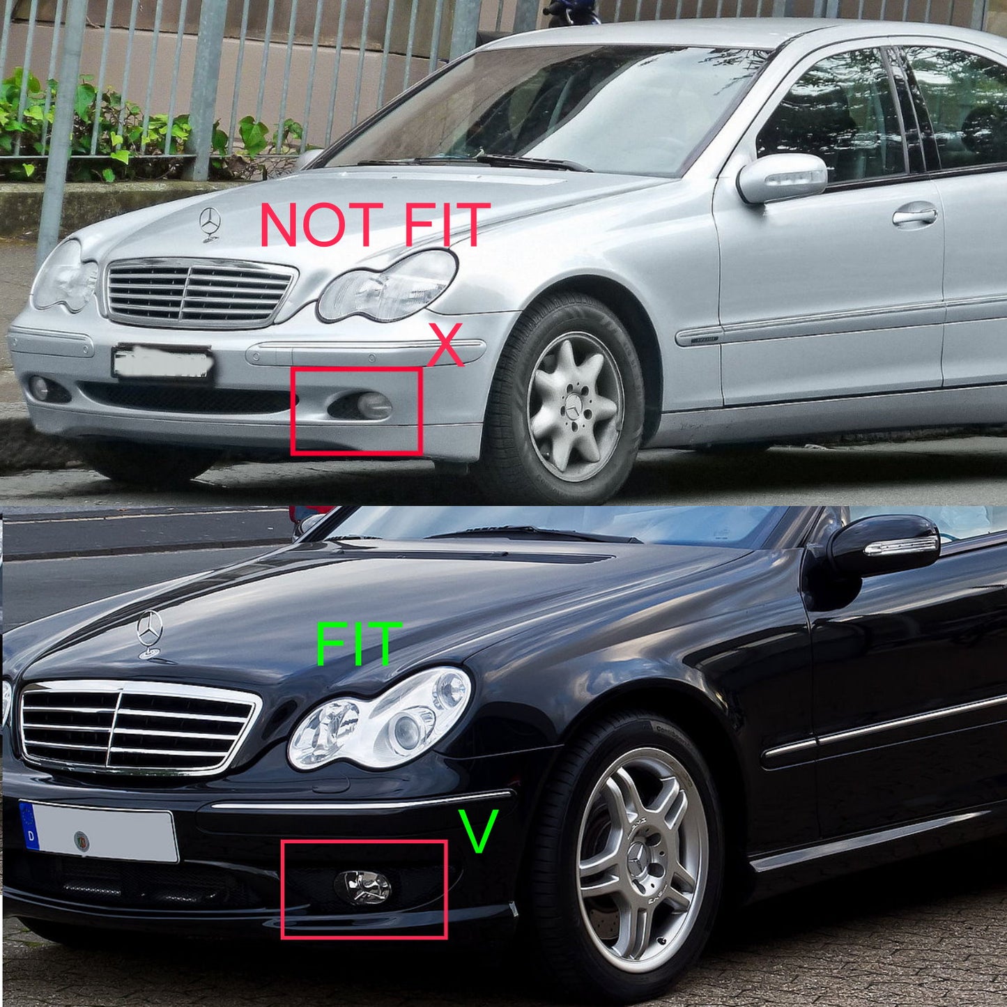 CrazyTheGod C-CLASS W203/CL203 SPORTCOUPE 2000-2007 Sedan/Wagon/Coupe/Roadster 2D/4D/5D Guide LED Angel-Eye Devil Eye Fog Light Lamp Black V2 for Mercedes-Benz