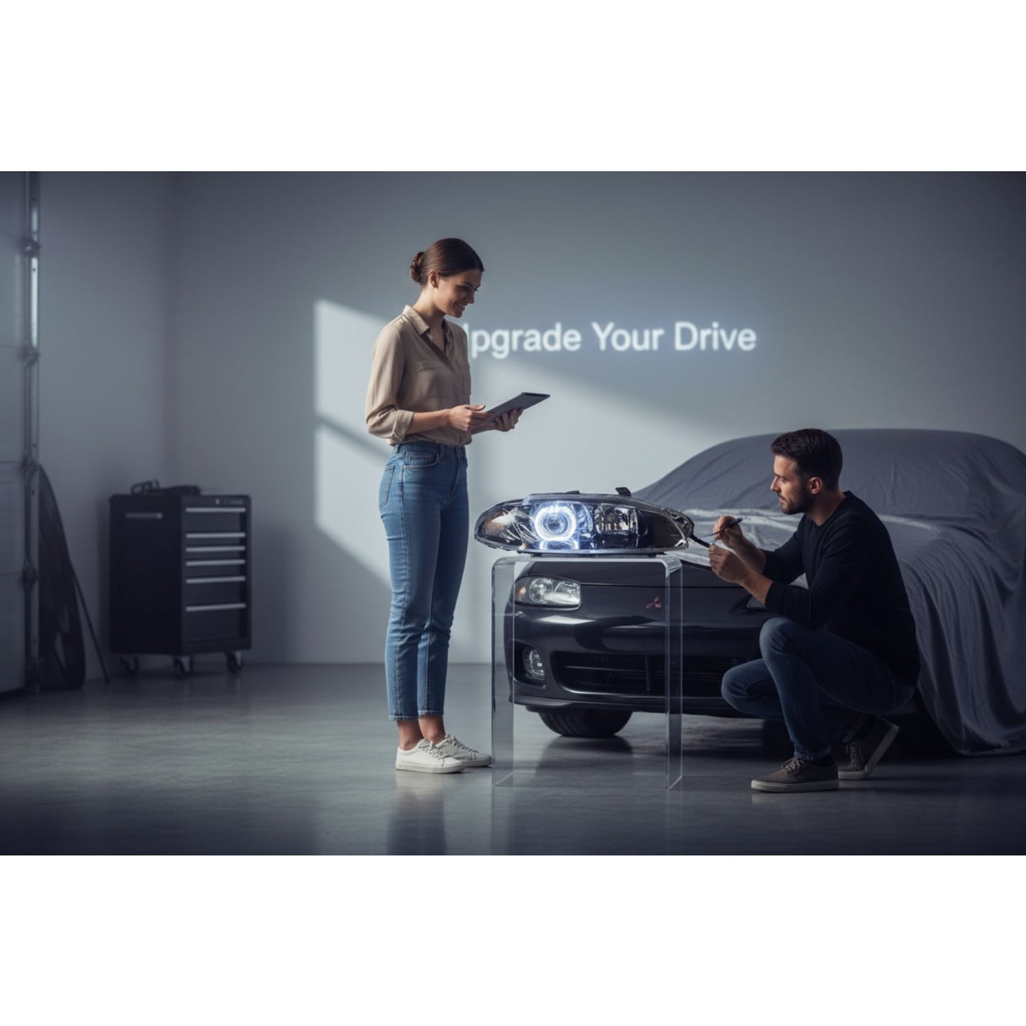 CrazyTheGod Eclipse 1997-1999 Guide LED Angel-Eye Projector Headlight Headlamp Black V2 for Mitsubishi RHD