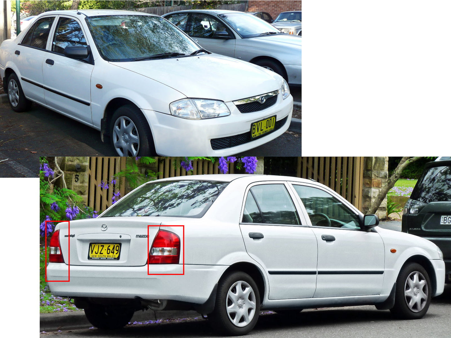 CrazyTheGod Allegro BJ Thế hệ thứ tám 1998-2004 Sedan 4D Đèn hậu trong suốt màu đỏ/trắng V4 cho MAZDA