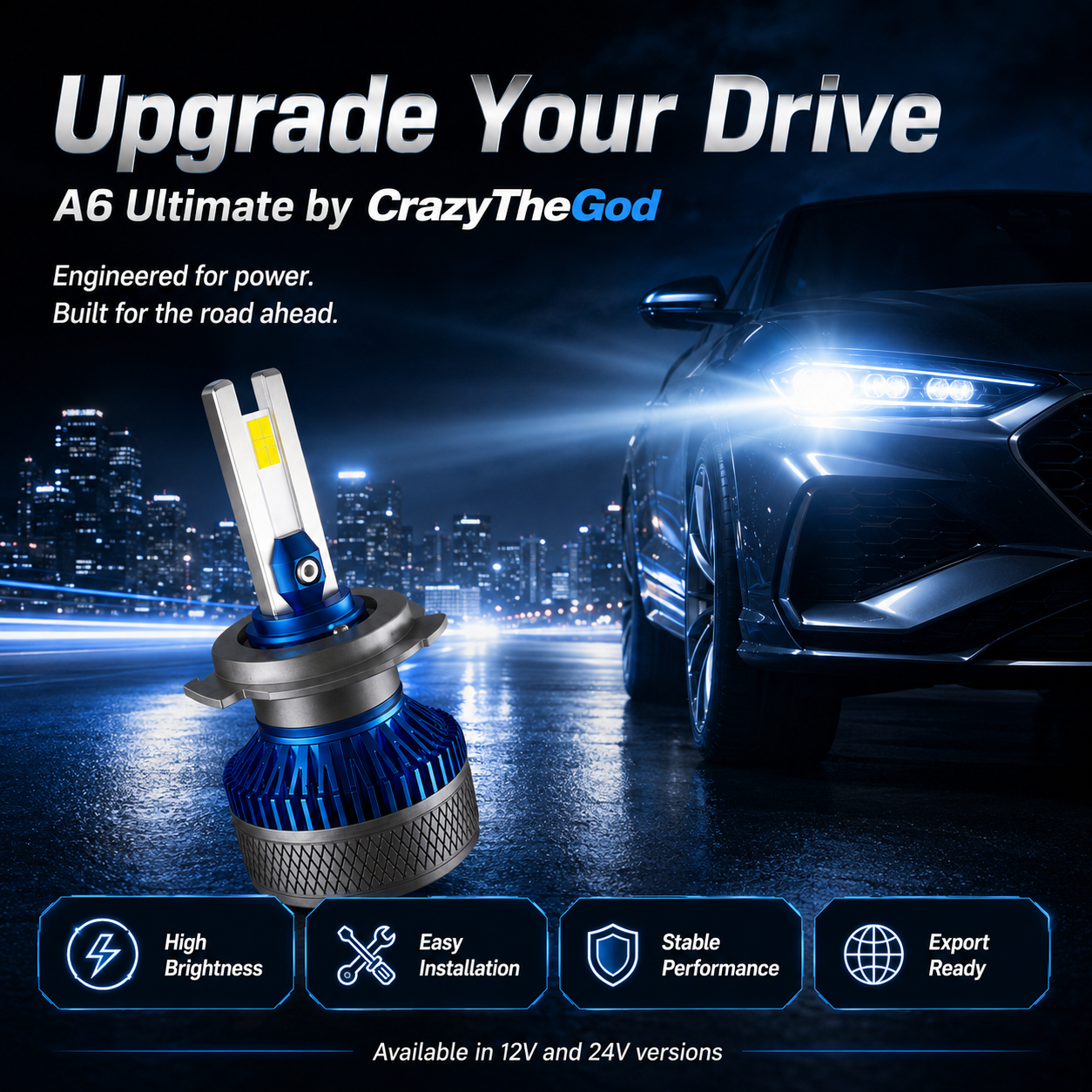 PAIR A6 Ulitimate LED BULB 6000K H1 H7 H8 H9 H11 9005 9006 9004 9007 9012 D2R D2S D4R D4S