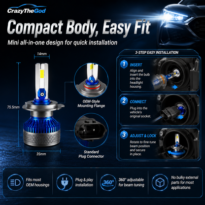 PAIR A6 Ulitimate LED BULB 6000K H1 H7 H8 H9 H11 9005 9006 9004 9007 9012 D2R D2S D4R D4S