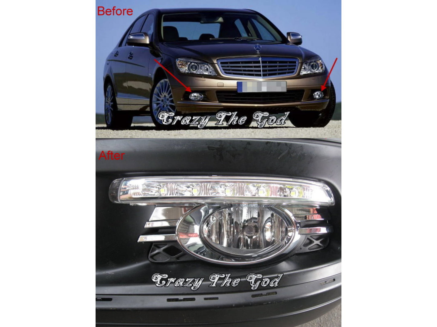 CrazyTheGod C-CLASS W204 2007-2011 PRE-FACELIFT Sedan/Wagon 4D/5D LED DRL Daytime Running Light Lamp Chrome for Mercedes-Benz