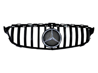 CrazyTheGod C-CLASS W205 2014-2018 Pre-Facelift Sedan 4D Star Emblem W/ Camera Hole GRILLE/GRILL Gloss Black for Mercedes-Benz