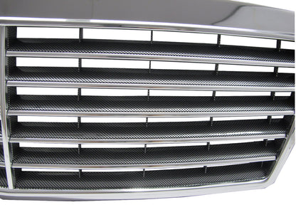 CrazyTheGod E-CLASS W210/T210 1995-1999 PRE-FACELIFT Sedan/Wagon 4D/5D 11MD GRILLE/GRILL Chrome/Black Carbon-Fiber for Mercedes-Benz