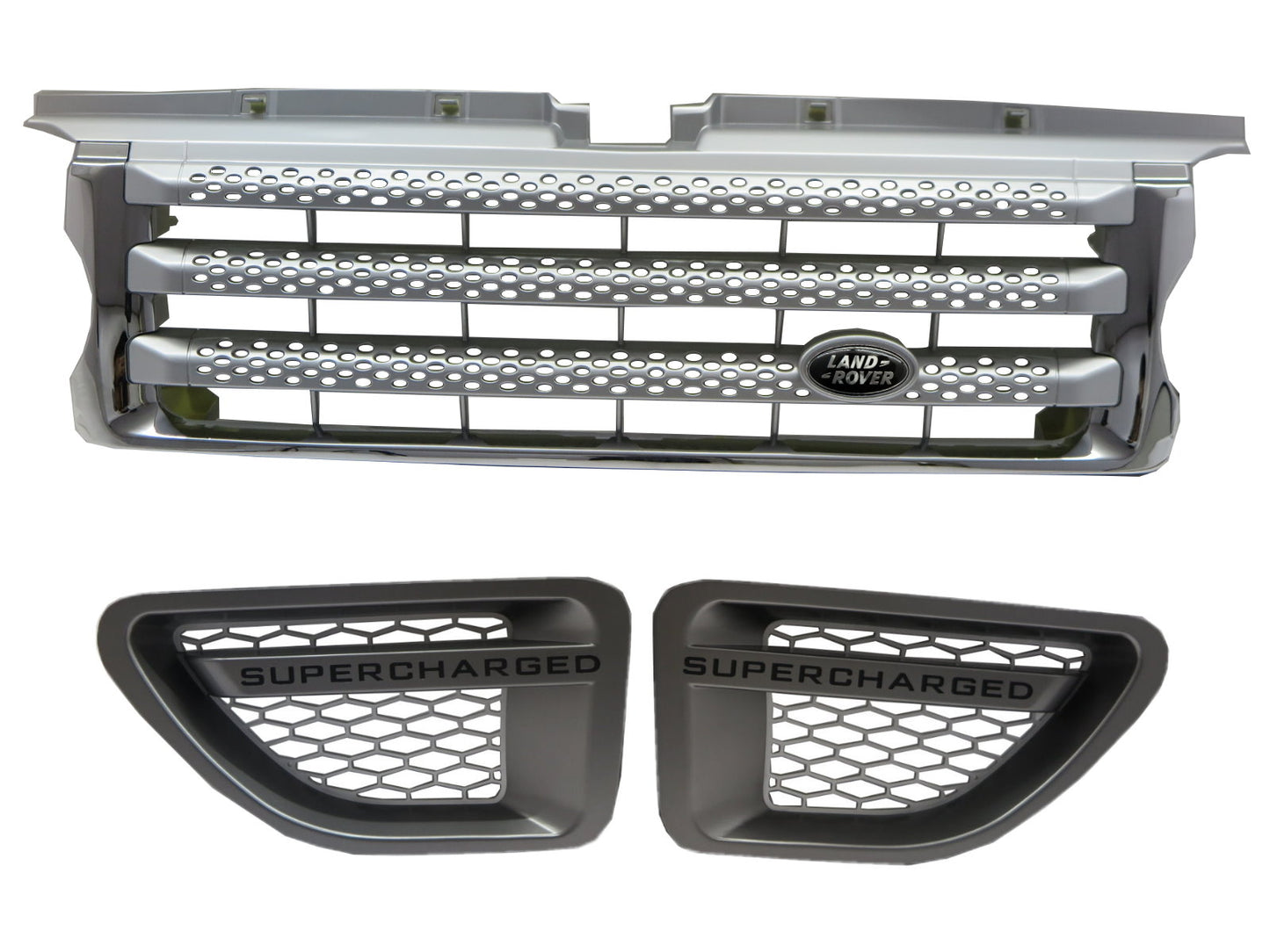 CrazyTheGod Range Rover Sport L320 MK1 2006-2009 PRE-FACELIFT SUV 5D BLACK Logo Front Bonnet GRILLE CHROME/SILVER W/S Side Fender Vent Grille GR/SL V3 for LAND ROVER