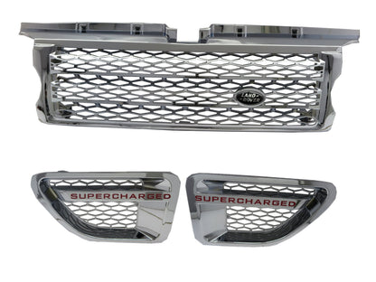 CrazyTheGod Range Rover Sport L320 MK1 2006-2009 PRE-FACELIFT SUV 5D BLACK Logo Honeycomb Mesh GRILLE Chrome W/S Side Fender Vent Grille CH/SL V11 for LAND ROVER