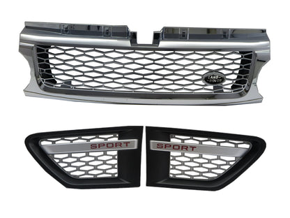 CrazyTheGod Range Rover Sport L320 MK1 2010-2013 FACELIFTED SUV 5D BLACK Logo Honeycomb Mesh GRILLE Chrome W/S Side Fender Vent Grille BK/SL V1 for LAND ROVER