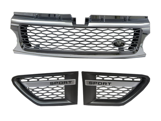 CrazyTheGod Range Rover Sport L320 MK1 2010-2013 FACELIFTED SUV 5D BLACK Logo Honeycomb Mesh GRILLE Chrome W/S Side Fender Vent Grille GR/SL V3 for LAND ROVER