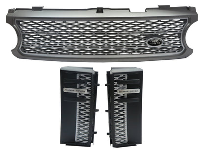 CrazyTheGod Range Rover L322 2006-2009 SUV 5D BLACK Logo Honeycomb Mesh GRILLE GRAY/SILVER W/S Side Fender Vent Grille BLACK/SILVER V1 for LAND ROVER