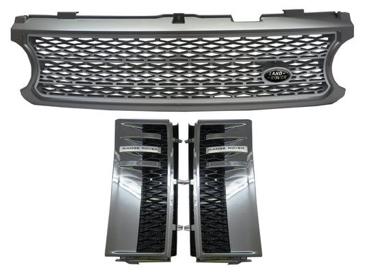 CrazyTheGod Range Rover L322 2006-2009 SUV 5D BLACK Logo Honeycomb Mesh GRILLE GRAY/SILVER W/S Side Fender Vent Grille CHROME/BLACK V2 for LAND ROVER