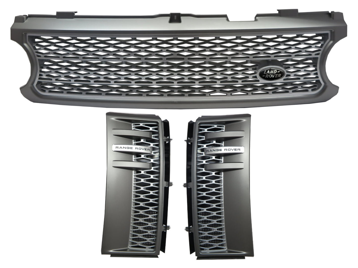 CrazyTheGod Range Rover L322 2006-2009 SUV 5D BLACK Logo Honeycomb Mesh GRILLE GRAY/SILVER W/S Side Fender Vent Grille GRAY/SILVER V4 for LAND ROVER