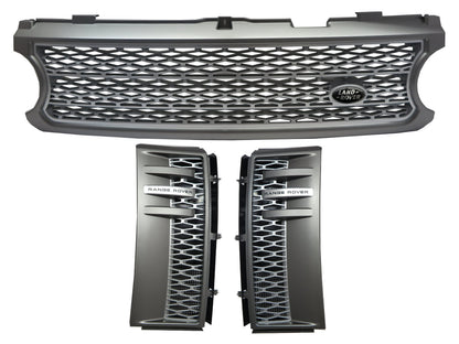 CrazyTheGod Range Rover L322 2006-2009 SUV 5D BLACK Logo Honeycomb Mesh GRILLE GRAY/SILVER W/S Side Fender Vent Grille GRAY/SILVER V4 for LAND ROVER