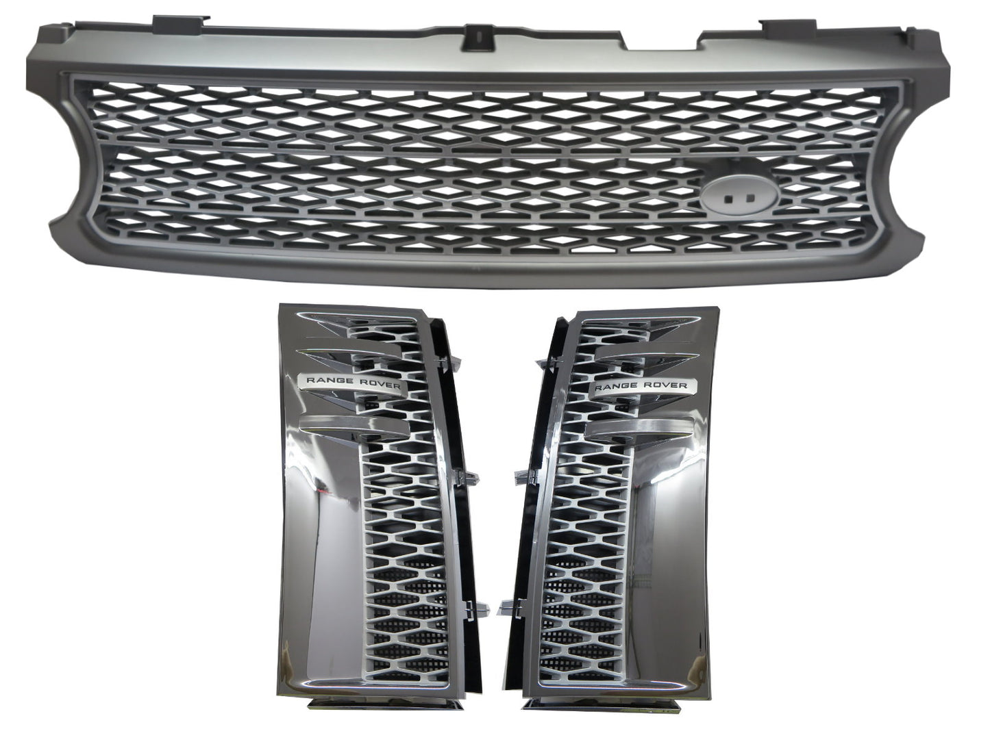 CrazyTheGod Range Rover L322 2006-2009 SUV 5D NO Logo Honeycomb Mesh GRILLE GRAY/SILVER W/S Side Fender Vent Grille CHROME/SILVER V11 for LAND ROVER