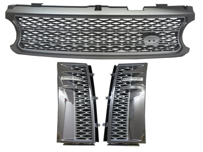 CrazyTheGod Range Rover L322 2006-2009 SUV 5D NO Logo Honeycomb Mesh GRILLE GRAY/SILVER W/S Side Fender Vent Grille CHROME/SILVER V11 for LAND ROVER