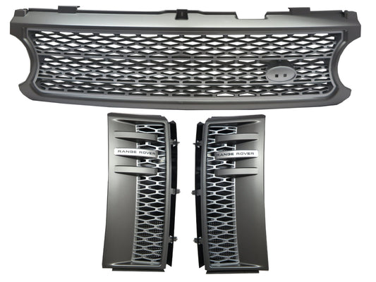 CrazyTheGod Range Rover L322 2006-2009 SUV 5D NO Logo Honeycomb Mesh GRILLE GRAY/SILVER W/S Side Fender Vent Grille GRAY/SILVER V12 for LAND ROVER