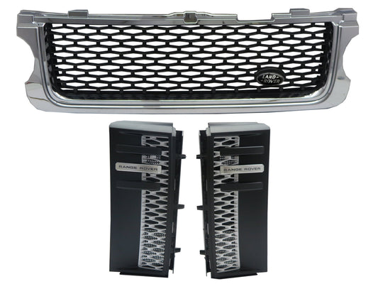 CrazyTheGod Range Rover L322 2010-2013 SUV 5D BLACK Logo Front Bonnet GRILLE CHROME/BLACK W/S Side Fender Vent Grille BLACK/SILVER V1 for LAND ROVER