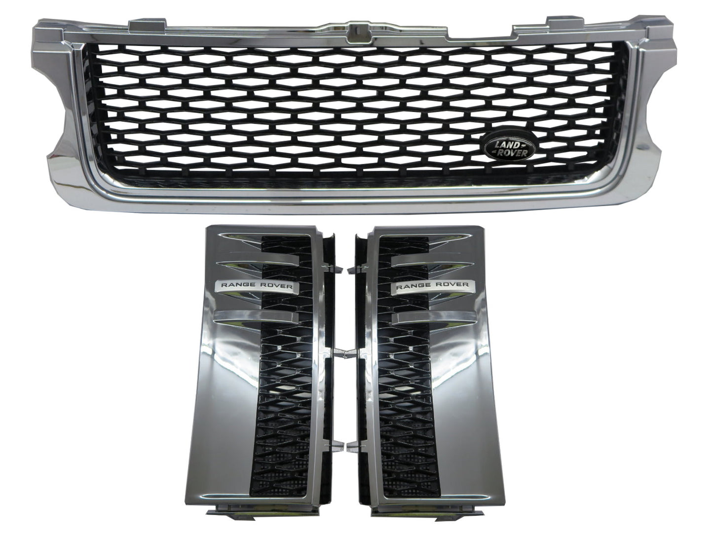 CrazyTheGod Range Rover L322 2010-2013 SUV 5D BLACK Logo Front Bonnet GRILLE CHROME/BLACK W/S Side Fender Vent Grille CHROME/BLACK V2 for LAND ROVER