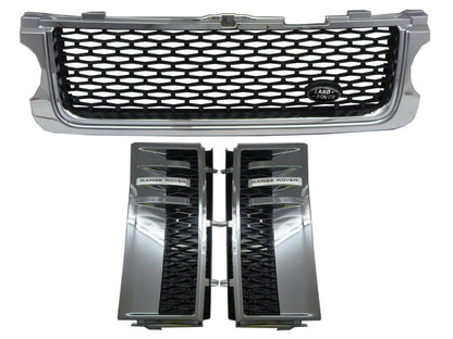 CrazyTheGod Range Rover L322 2010-2013 SUV 5D BLACK Logo Front Bonnet GRILLE CHROME/BLACK W/S Side Fender Vent Grille CHROME/BLACK V2 for LAND ROVER