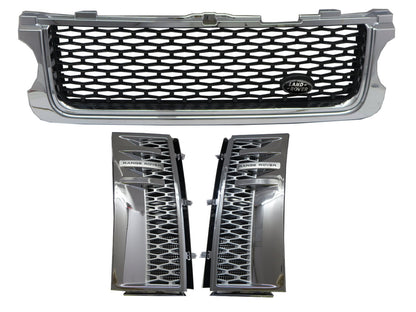 CrazyTheGod Range Rover L322 2010-2013 SUV 5D BLACK Logo Front Bonnet GRILLE CHROME/BLACK W/S Side Fender Vent Grille CHROME/SILVER V3 for LAND ROVER