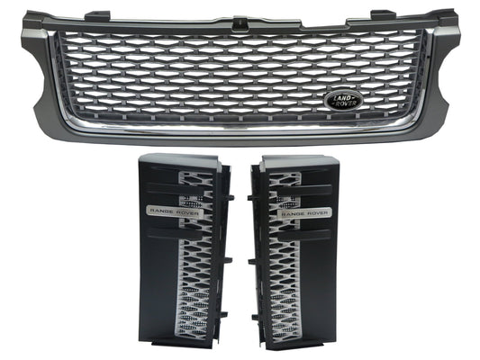 CrazyTheGod Range Rover L322 2010-2013 SUV 5D BLACK Logo Front Bonnet GRILLE GRAY/SILVER W/S Side Fender Vent Grille BLACK/SILVER V13 for LAND ROVER