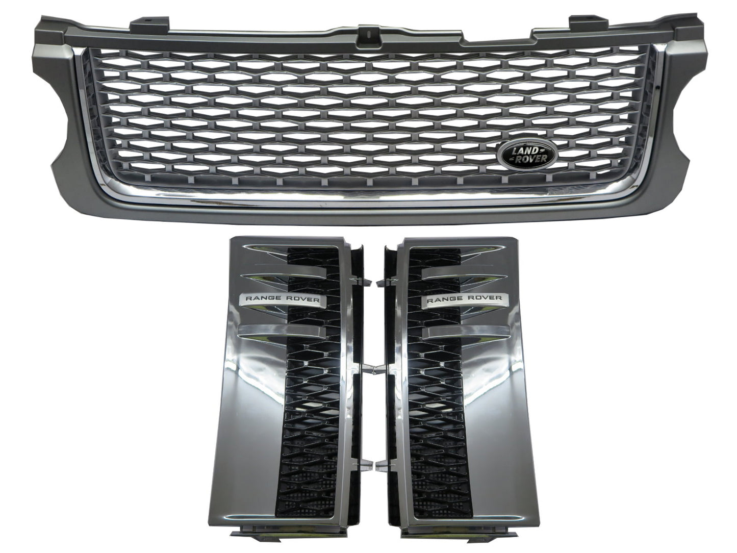 CrazyTheGod Range Rover L322 2010-2013 SUV 5D BLACK Logo Front Bonnet GRILLE GRAY/SILVER W/S Side Fender Vent Grille CHROME/BLACK V14 for LAND ROVER