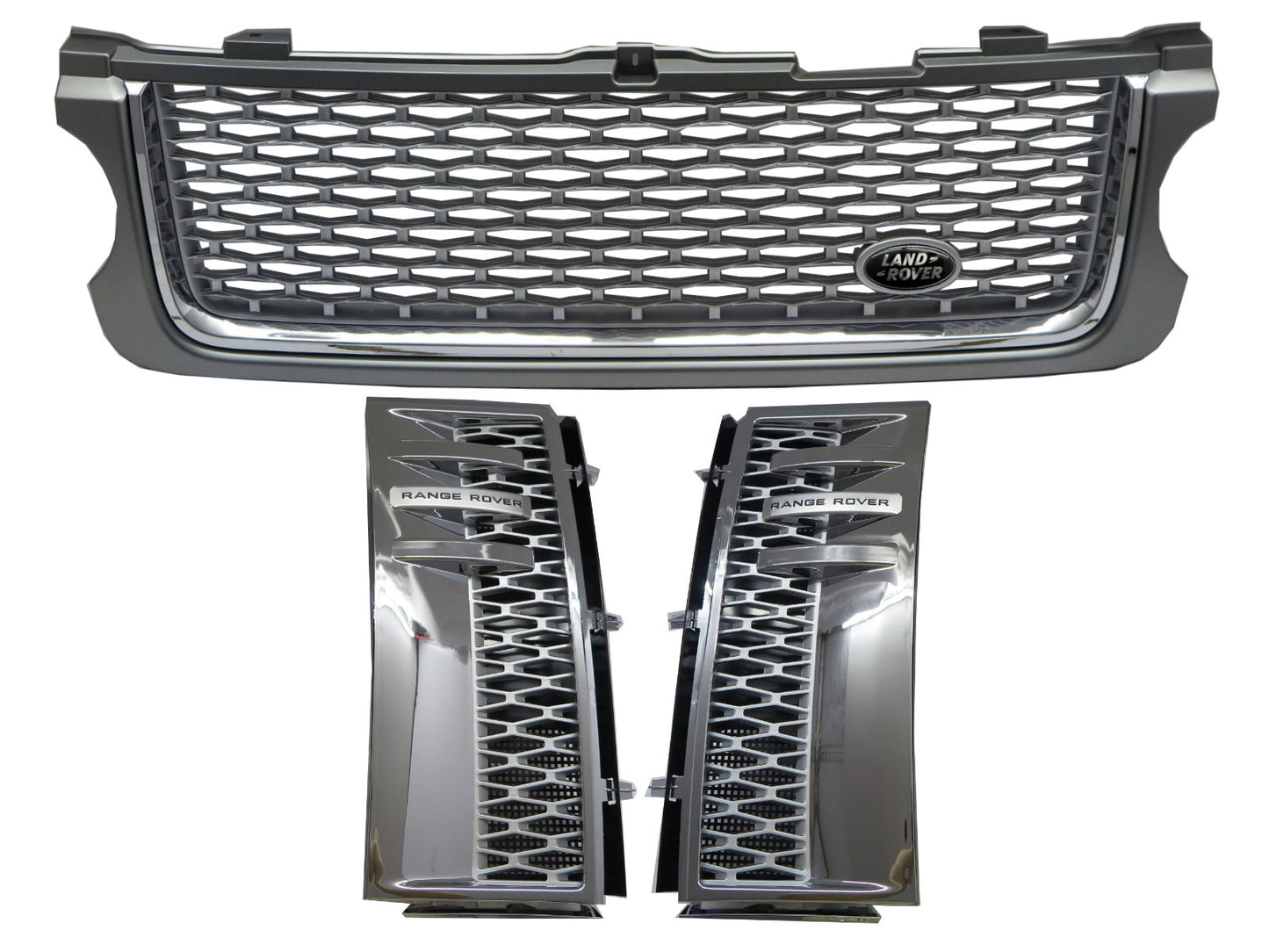 CrazyTheGod Range Rover L322 2010-2013 SUV 5D BLACK Logo Front Bonnet GRILLE GRAY/SILVER W/S Side Fender Vent Grille CHROME/SILVER V15 for LAND ROVER