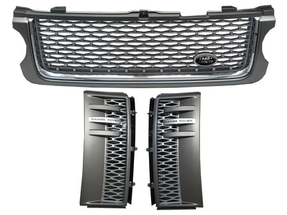 CrazyTheGod Range Rover L322 2010-2013 SUV 5D BLACK Logo Front Bonnet GRILLE GRAY/SILVER W/S Side Fender Vent Grille GRAY/SILVER V16 for LAND ROVER