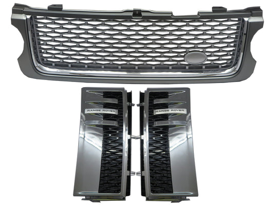 CrazyTheGod Range Rover L322 2010-2013 SUV 5D NO Logo Front Bonnet GRILLE GRAY/SILVER W/S Side Fender Vent Grille CHROME/BLACK V22 for LAND ROVER