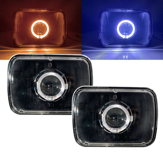CrazyTheGod Caballero 1978-1981 Coupe 2D Guide LED Angel-Eye Projector Headlight Headlamp Black for GMC RHD