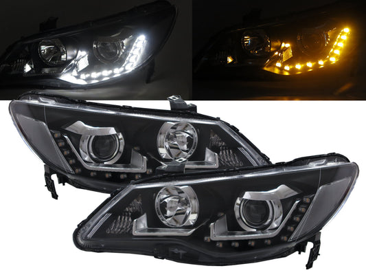 CrazyTheGod CSX 2005-2011 Sedan 4D LED Bar Projector Halogen Headlight Headlamp Black EU for ACURA LHD