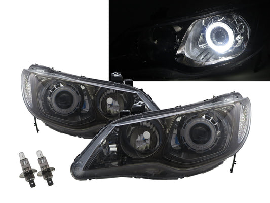 CrazyTheGod CSX 2006-2011 Sedan 4D Guide LED Angel-Eye Projector Headlight Headlamp Smoke Taiwan for ACURA LHD