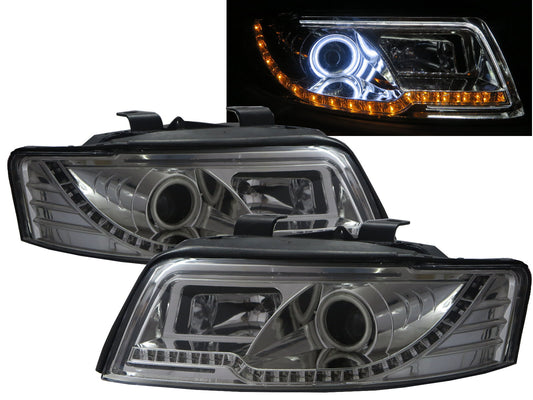 CrazyTheGod A4 A4/S4 B6 8E 2001-2005 4D/5D CCFL Projector R8Look Headlight Headlamp Chrome for AUDI RHD