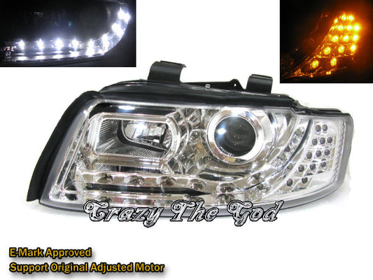 CrazyTheGod A4 A4/S4 B6 8E 2001-2005 Wagon/Sedan 4D/5D Projector R8Look Headlight Headlamp Chrome for AUDI RHD