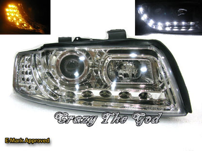 CrazyTheGod A4 A4/S4 B6 8E 2001-2005 Wagon/Sedan 4D/5D Projector R8Look Headlight Headlamp Chrome for AUDI LHD