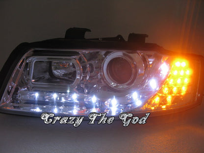 CrazyTheGod A4 A4/S4 B6 8E 2001-2005 Wagon/Sedan 4D/5D Projector R8Look Headlight Headlamp Chrome for AUDI LHD