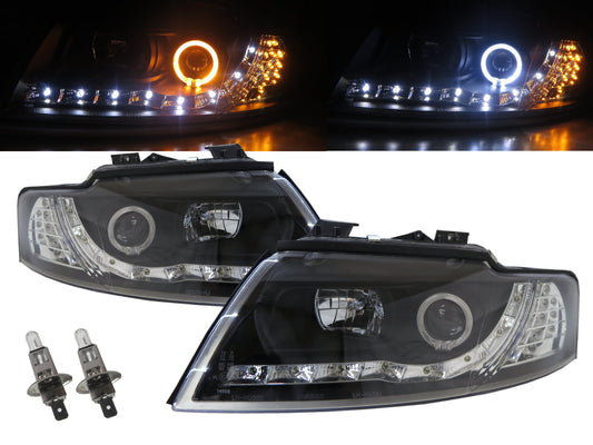 CrazyTheGod A4S4 A4/S4 B6 8H 2002-2005 Convertible 2D Guide LED Angel-Eye Projector Headlight Headlamp Black for AUDI RHD