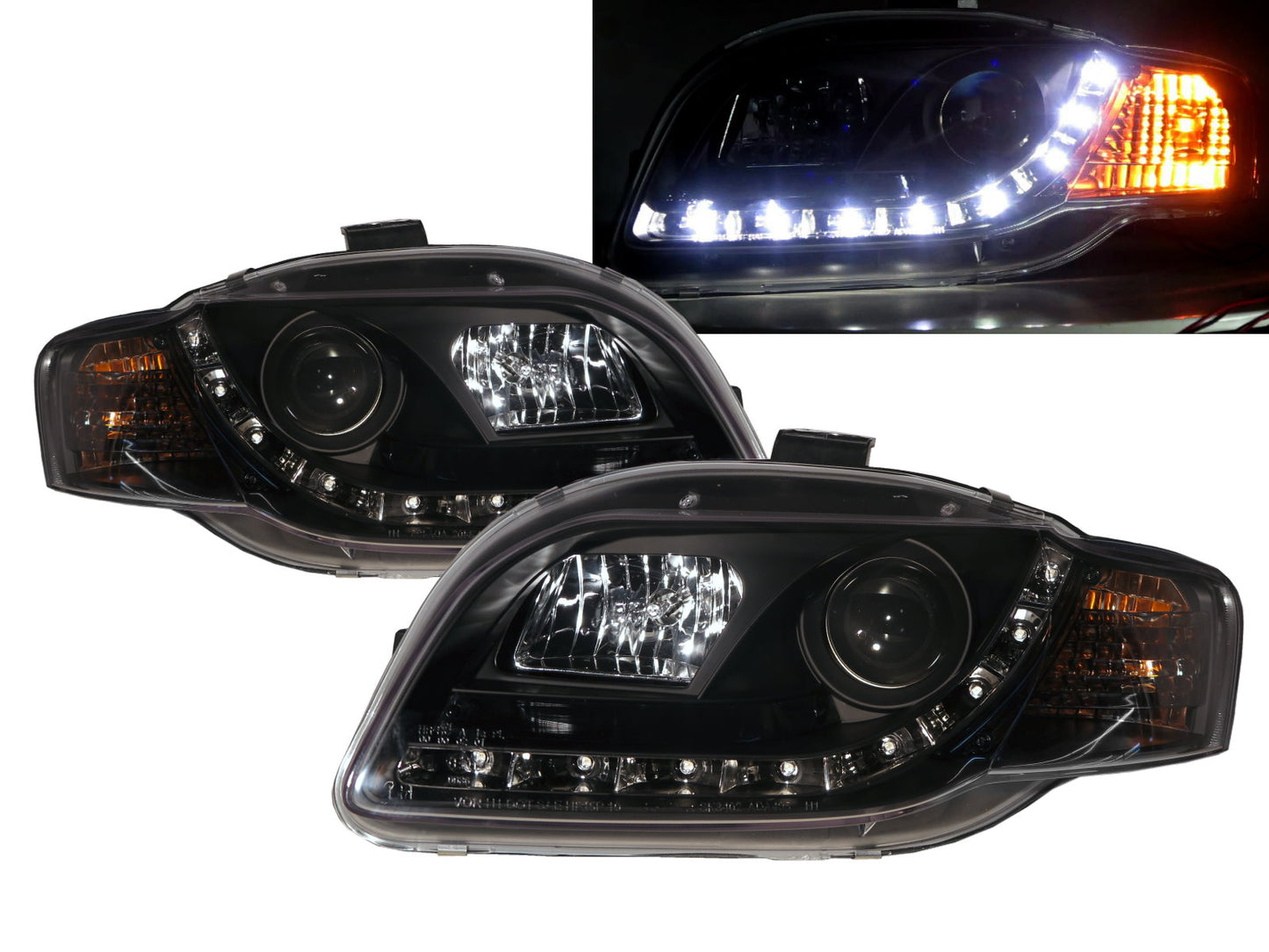 CrazyTheGod A4S4RS4 A4/S4/RS4 B7 8E/8H ไฟหน้าแบบโปรเจคเตอร์ LED R8Look 2D/4D/5D Sedan/Wagon/Convertible รุ่นที่ 3 ปี 2005-2009 สำหรับ AUDI LHD สีดำ