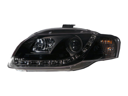 CrazyTheGod A4S4RS4 A4/S4/RS4 B7 8E/8H ไฟหน้าแบบโปรเจคเตอร์ LED R8Look 2D/4D/5D Sedan/Wagon/Convertible รุ่นที่ 3 ปี 2005-2009 สำหรับ AUDI LHD สีดำ