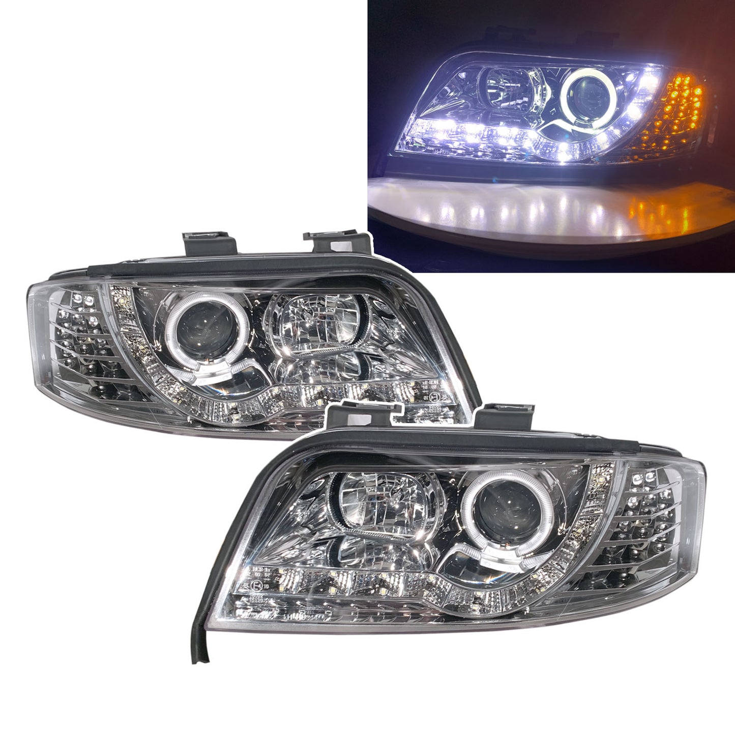 CrazyTheGod A6 A6/S6 C5 4B รุ่นที่ 2 ปี 2002-2004 Facelift Sedan/Wagon 4D/5D Angel-Eye Projector Headlights Chrome for AUDI LHD