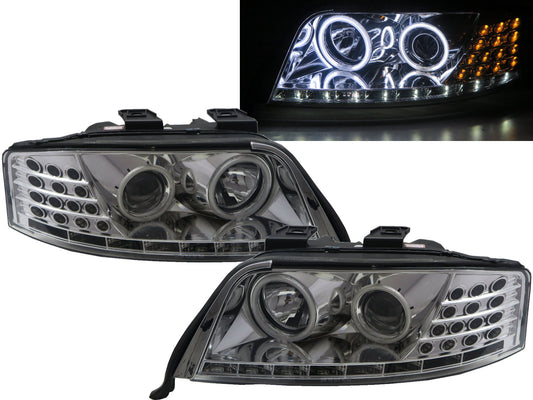 CrazyTheGod A6/S6 C5 4B 1997-2001 PRE-FACELIFT Sedan/Wagon 4D/5D CCFL Projector R8Look Headlight Headlamp Chrome for AUDI RHD