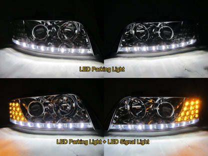 CrazyTheGod A6/S6 C5 4B 1997-2001 PRE-FACELIFT Sedan/Wagon 4D/5D Projector R8Look W/O Motor Headlight Headlamp Chrome for AUDI LHD