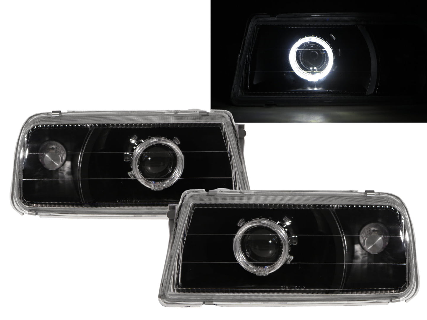 CrazyTheGod Sunrunner ไฟหน้าโปรเจคเตอร์ LED Angel-Eye แบบ 3D/5D Guide รุ่นแรกสำหรับ SUV ปี 1988-1998 สีดำ V1 สำหรับ Asuna LHD