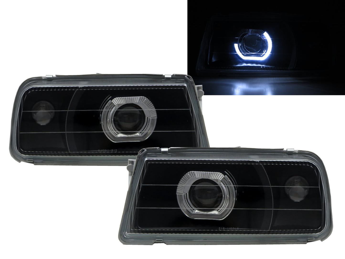 CrazyTheGod Sunrunner ไฟหน้าโปรเจคเตอร์ LED Angel-Eye แบบ 3D/5D Guide รุ่นแรกสำหรับ SUV ปี 1988-1998 สีดำ V2 สำหรับ Asuna RHD