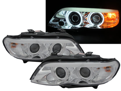 CrazyTheGod E53 2004-2006 FACELIFTED CCFL Angel-Eye Projector Headlight CHROME for BMW RHD