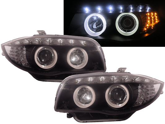 CrazyTheGod 1-Series E81/E82/E87/E88 2004-2011 Hatchback/Coupe/Convertible 2D/3D/5D 3D HALO Projertor Headlight Headlamp BLACK for BMW LHD