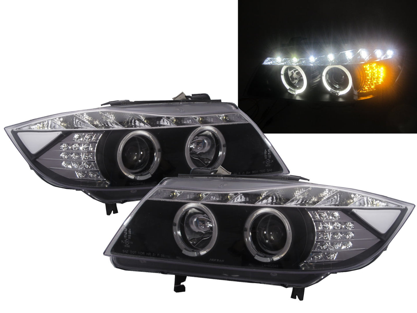 CrazyTheGod 3-Series E90/E91 2005-2008 Pre-Facelift Sedan/Wagon 4D/5D LED Halo Projector Headlight Headlamp Black for BMW RHD