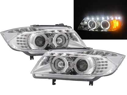 CrazyTheGod 3-Series E90/E91 2005-2008 Pre-Facelift Sedan/Wagon 4D/5D LED Halo Projector Headlight Headlamp Chrome for BMW RHD