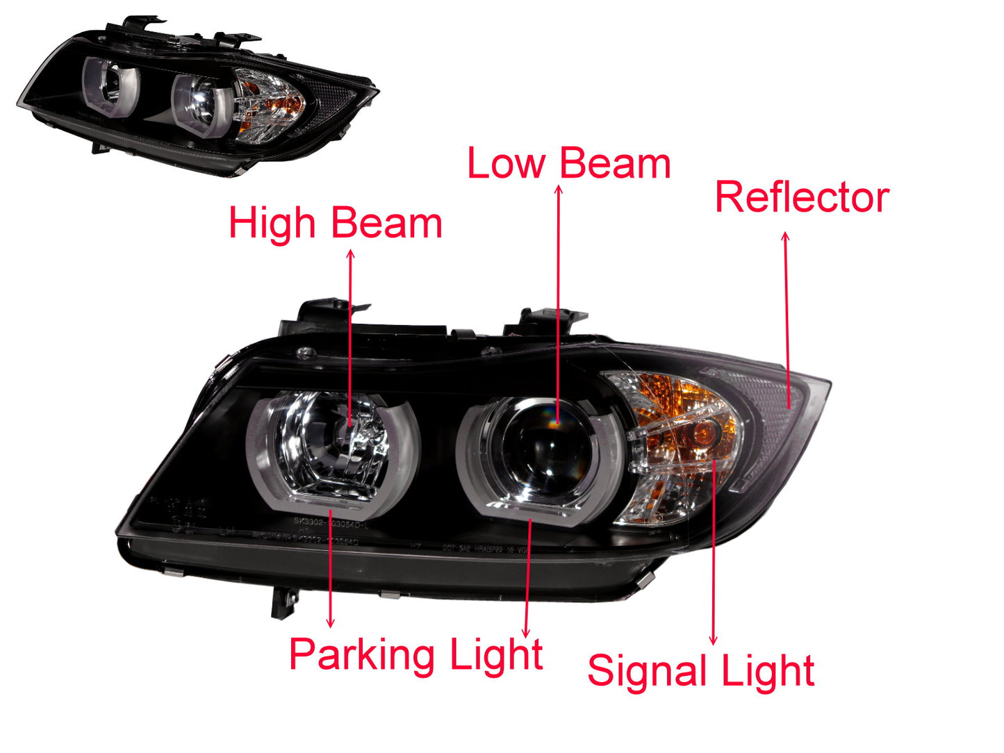 CrazyTheGod 3-Series E90/E91 Thế hệ thứ năm 2005-2008 TRƯỚC KHI NÂNG CẤP Sedan/Wagon 4D/5D Đèn pha HID máy chiếu 3D Angel Eye màu đen cho BMW RHD