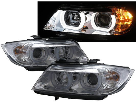 CrazyTheGod 3-Series E90/E91 Thế hệ thứ năm 2005-2008 TRƯỚC KHI NÂNG CẤP Sedan/Wagon 4D/5D Đèn pha HID máy chiếu 3D Angel Eye Đèn pha mạ crôm cho BMW RHD