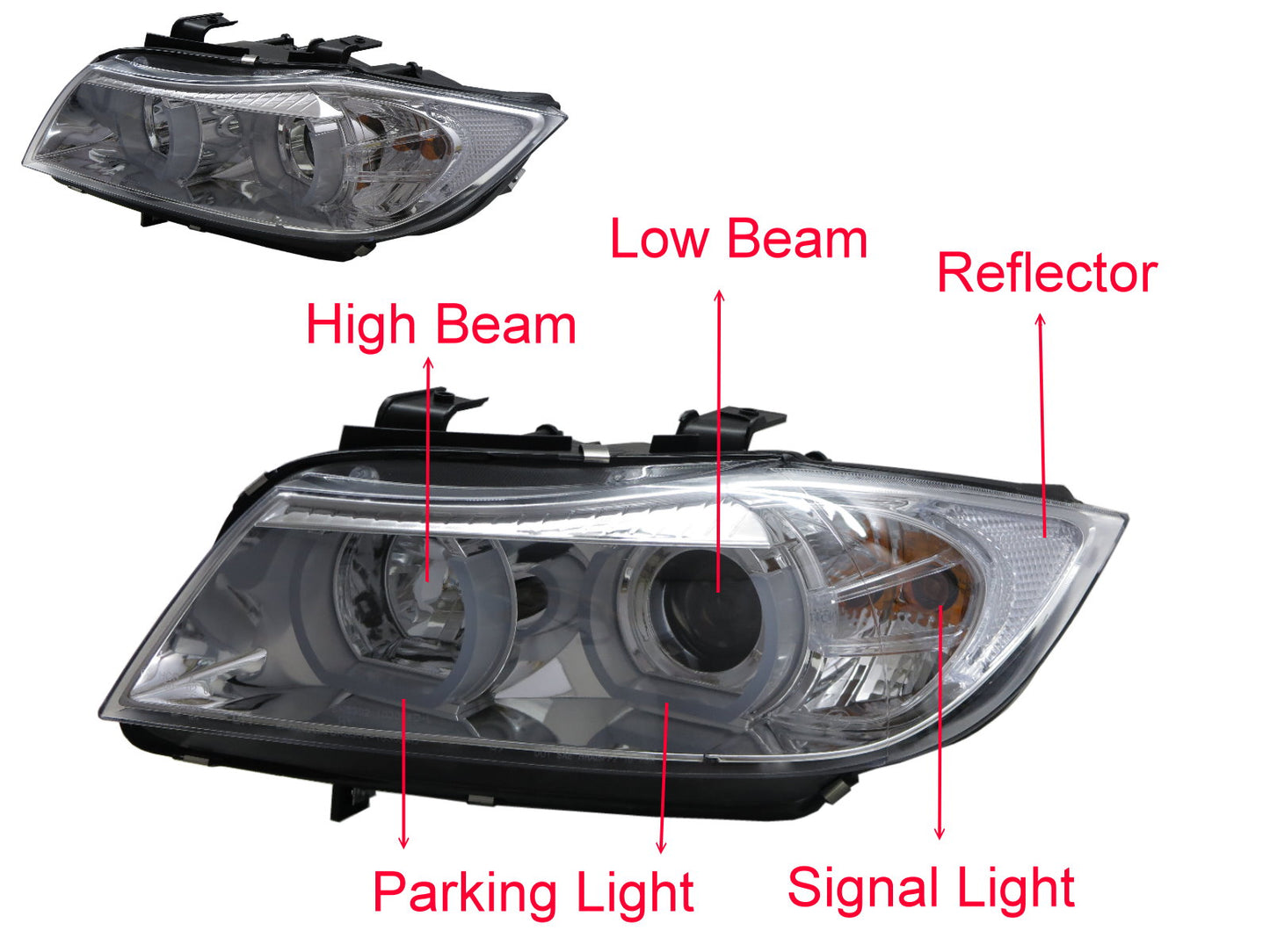 CrazyTheGod 3-Series E90/E91 Thế hệ thứ năm 2005-2008 TRƯỚC KHI NÂNG CẤP Sedan/Wagon 4D/5D Đèn pha HID máy chiếu 3D Angel Eye Đèn pha mạ crôm cho BMW RHD